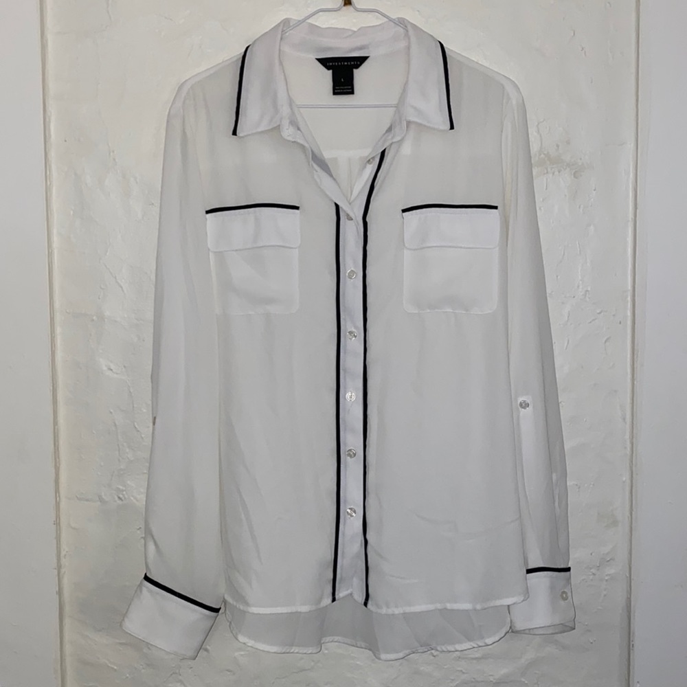 Investments White & Black Button-down Blouse